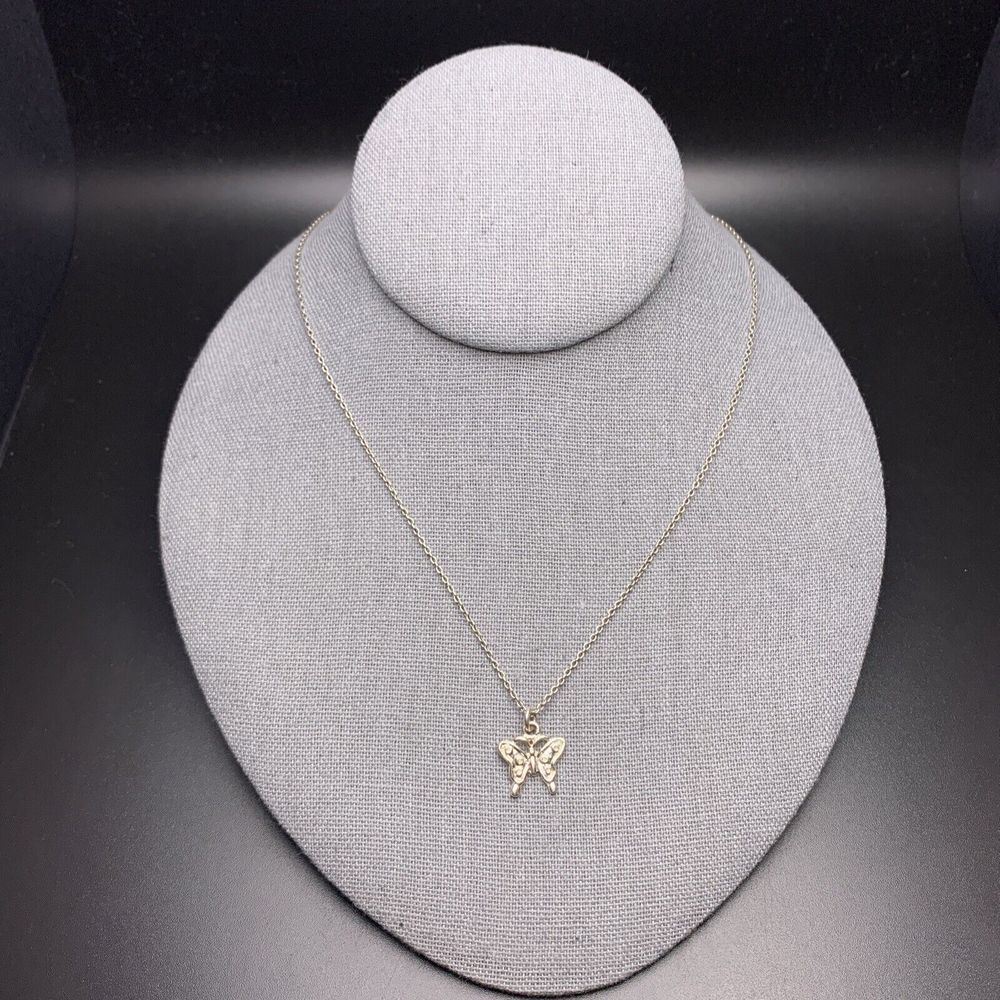 Dainty Butterfly Pendant Necklace Vintage Silver Tone Delicate